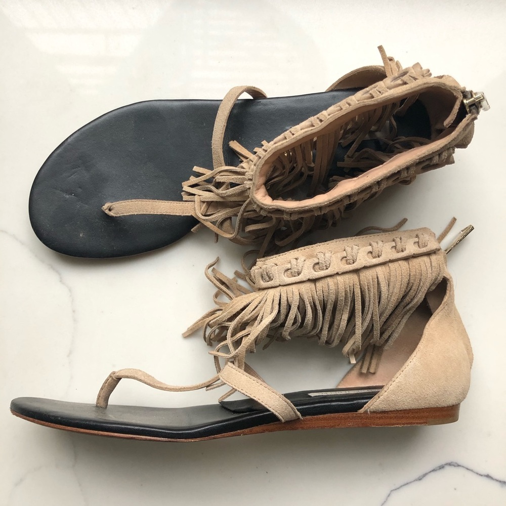 DVF TAN SUEDE SANDALS
